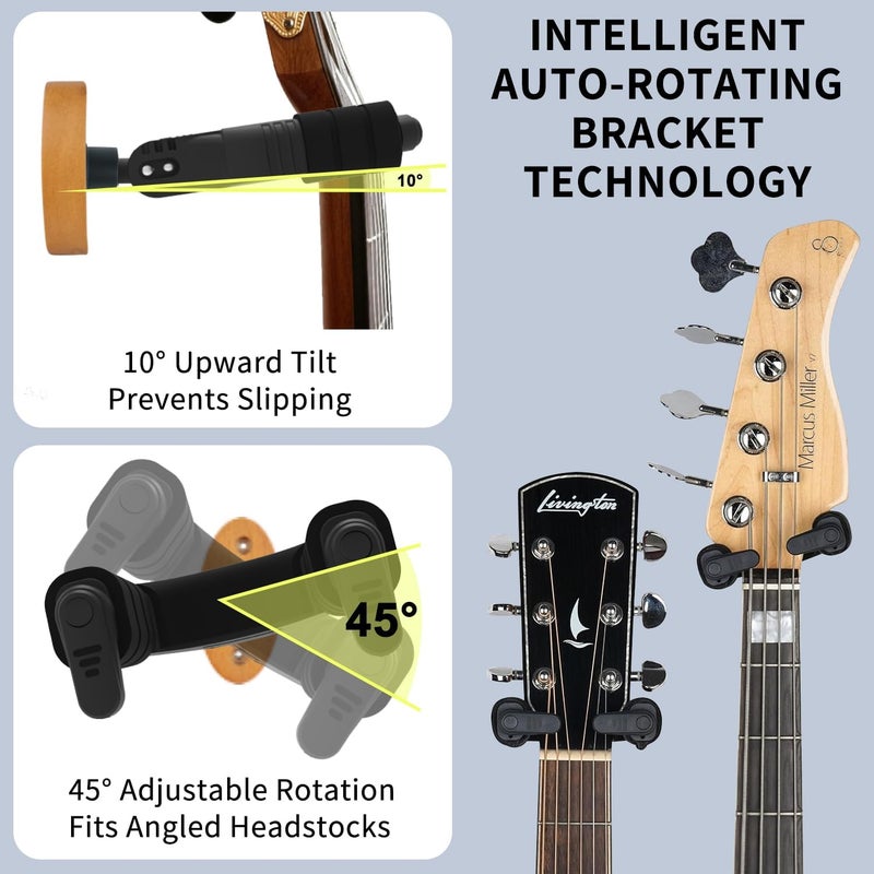 AUPHY Guitar Wall Mount Auto Lock,Guitar Wall Holder with Nitro-Safe Velvet,Universal Compatibility for All Headstocks and Neck Widths Supports Acoustic, Electric, and Bass Guitars - Image 3